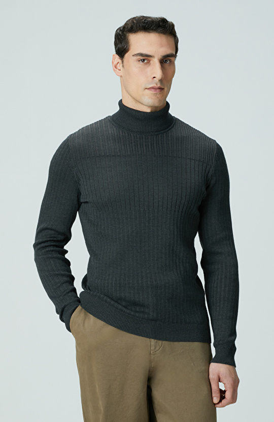 Antrasit Balıkçı Yaka Triko Kazak