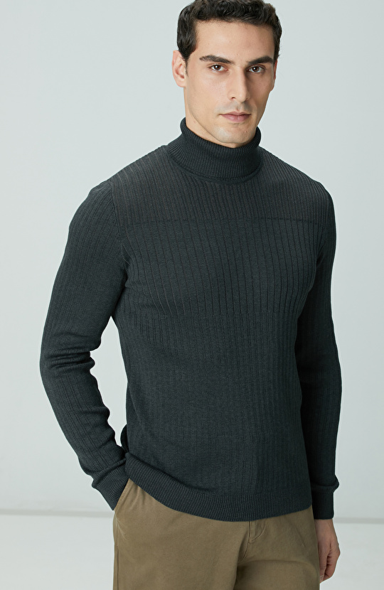 Antrasit Balıkçı Yaka Triko Kazak