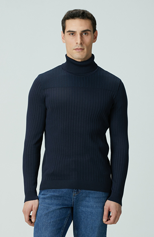 Lacivert Balıkçı Yaka Triko Kazak