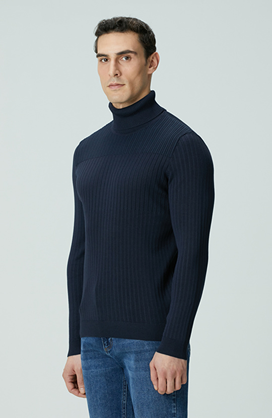 Lacivert Balıkçı Yaka Triko Kazak