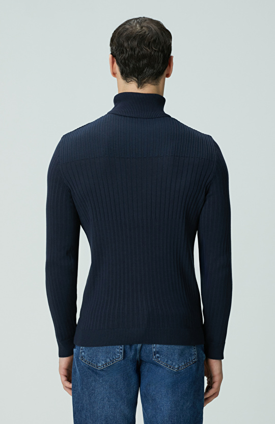 Lacivert Balıkçı Yaka Triko Kazak