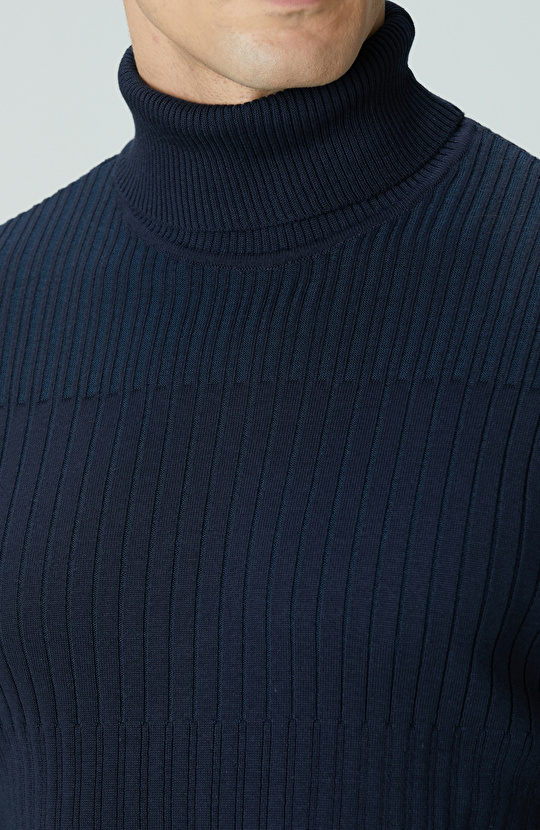 Lacivert Balıkçı Yaka Triko Kazak