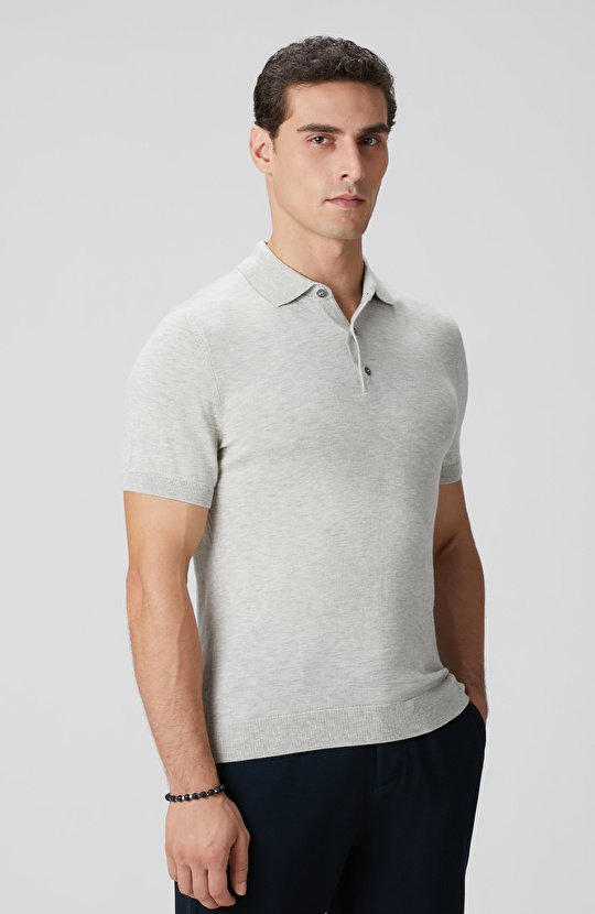 Gri Melanj Polo Yaka Triko Kazak Gri Melanj Polo Yaka Triko Kazak