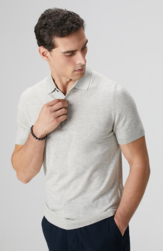 Gri Melanj Polo Yaka Triko Kazak