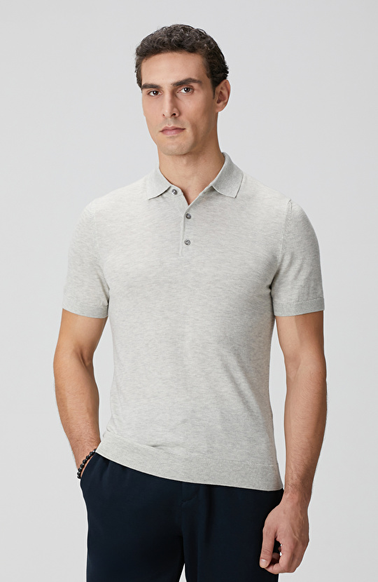 Gri Melanj Polo Yaka Triko Kazak