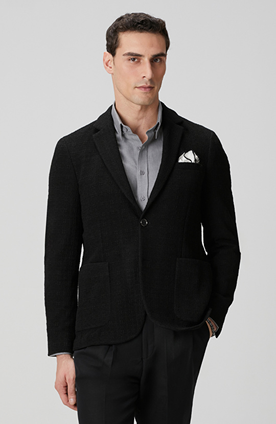 Siyah Yün Karışımlı Örme Ceket