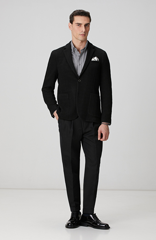 Siyah Yün Karışımlı Örme Ceket