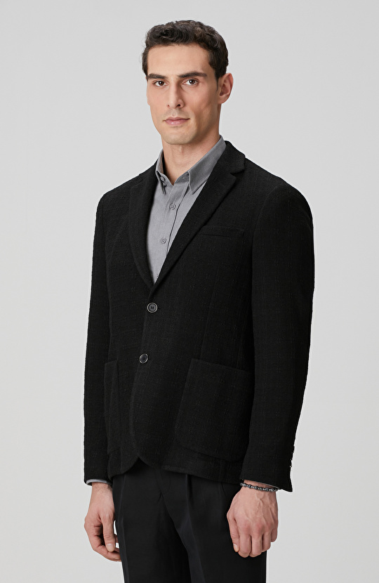 Siyah Yün Karışımlı Örme Ceket