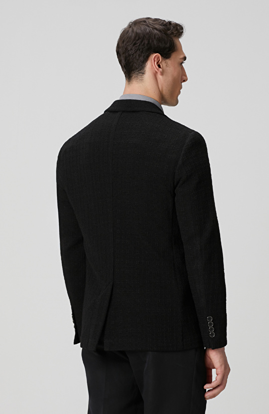 Siyah Yün Karışımlı Örme Ceket