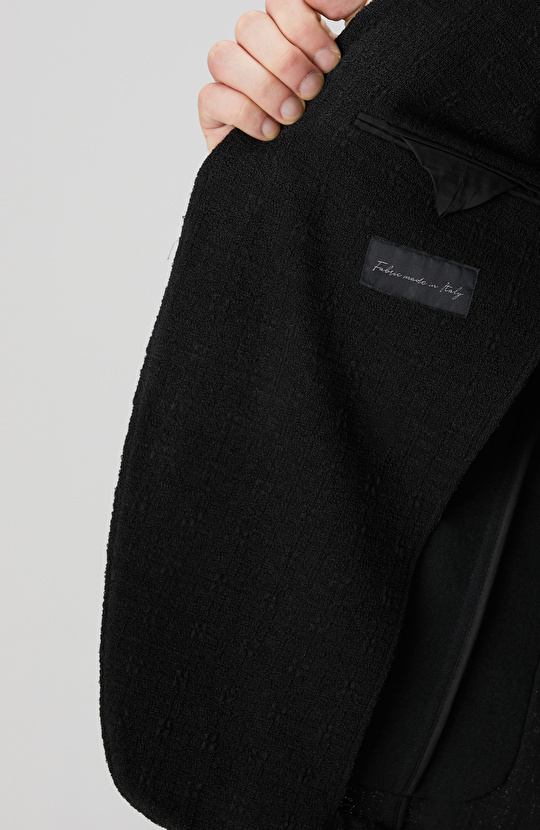 Siyah Yün Karışımlı Örme Ceket