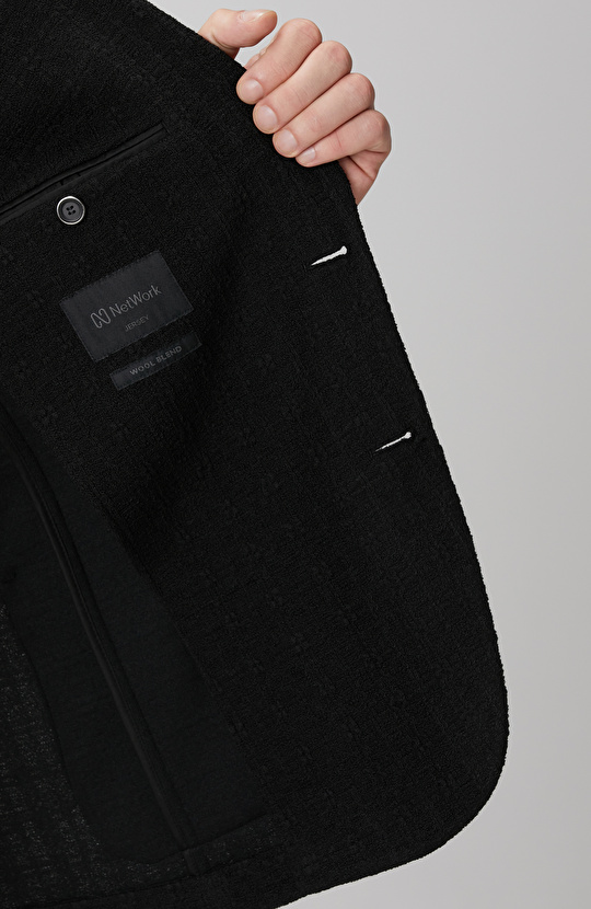 Siyah Yün Karışımlı Örme Ceket