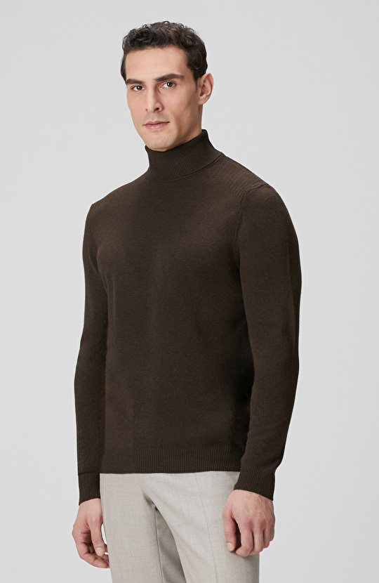 Kahverengi Balıkçı Yaka Triko Kazak