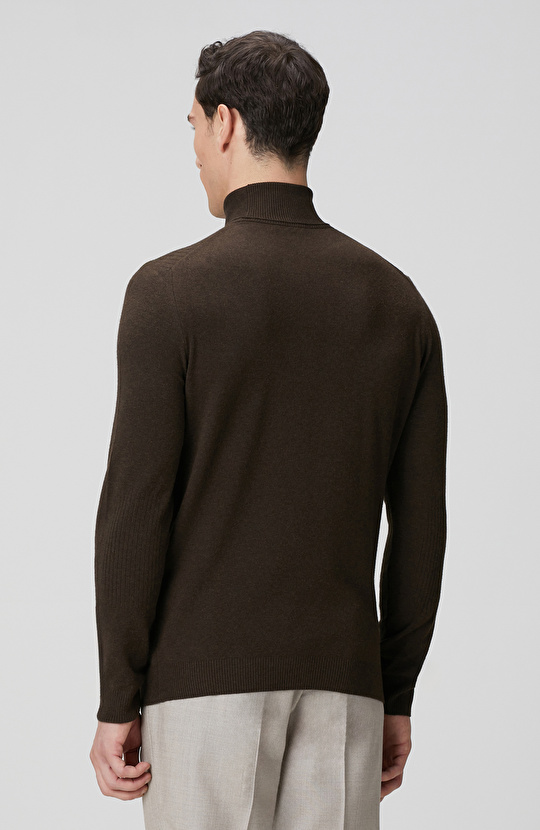 Kahverengi Balıkçı Yaka Triko Kazak