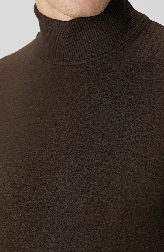 Kahverengi Balıkçı Yaka Triko Kazak