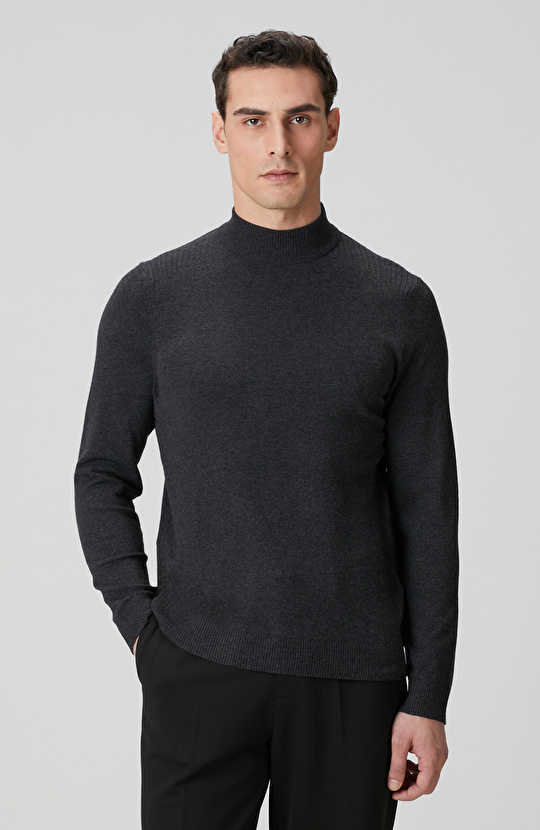 Antrasit Yarım Balıkçı Yaka Kazak