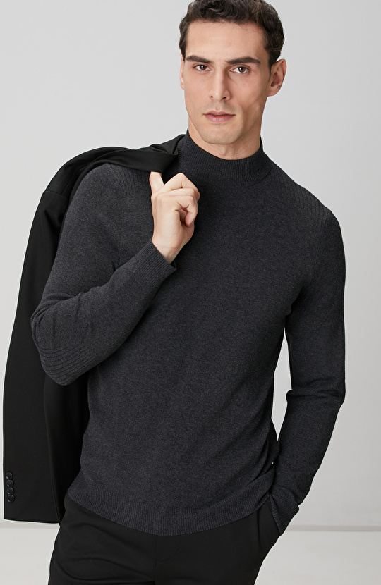 Antrasit Yarım Balıkçı Yaka Kazak