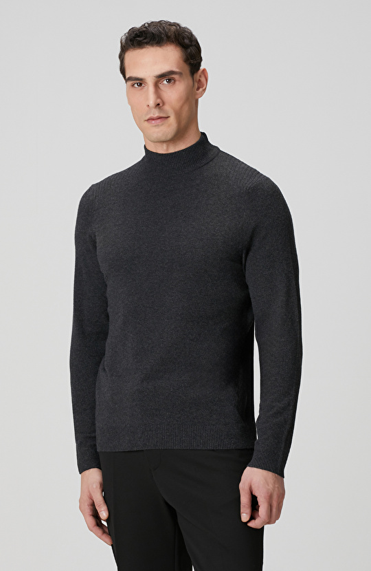 Antrasit Yarım Balıkçı Yaka Kazak