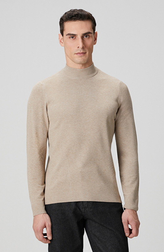 Bej Yarım Balıkçı Yaka Kazak