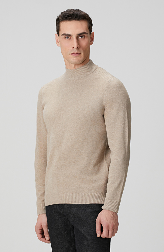 Bej Yarım Balıkçı Yaka Kazak