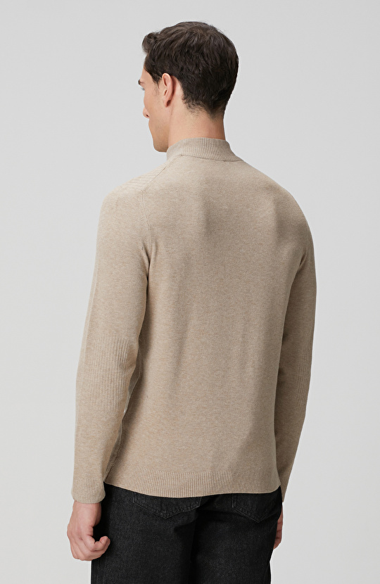 Bej Yarım Balıkçı Yaka Kazak