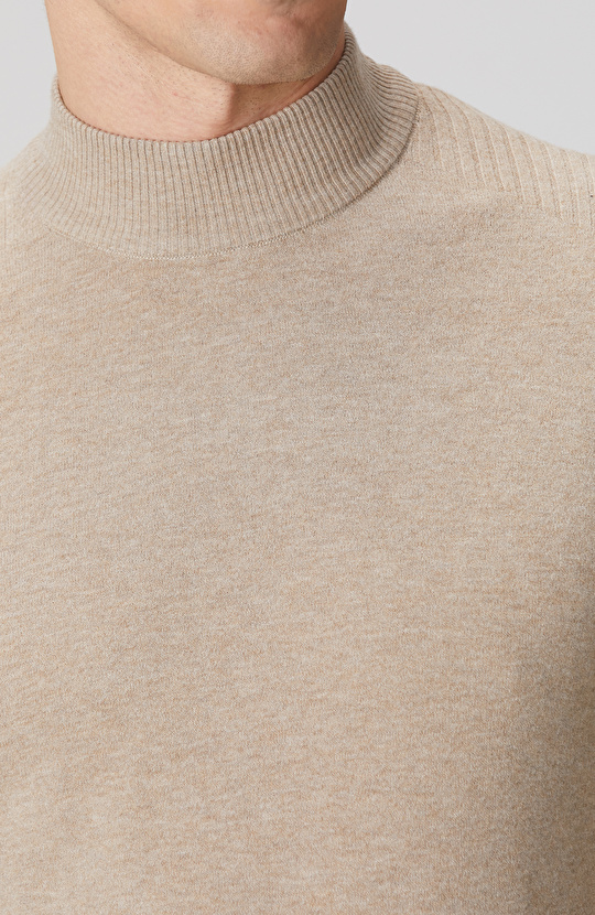 Bej Yarım Balıkçı Yaka Kazak