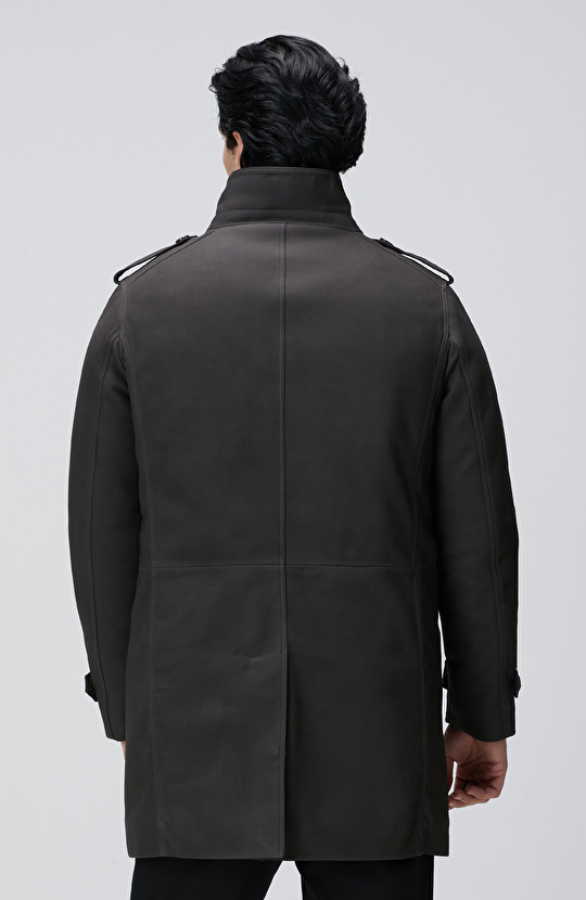 Kahverengi Yakası Kürklü Deri Kaban