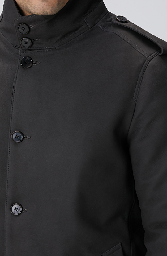 Kahverengi Yakası Kürklü Deri Kaban