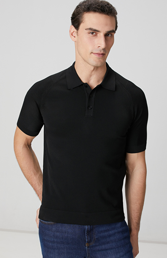 Siyah Polo Yaka Triko Kazak