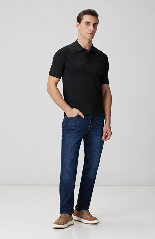 Siyah Polo Yaka Triko Kazak