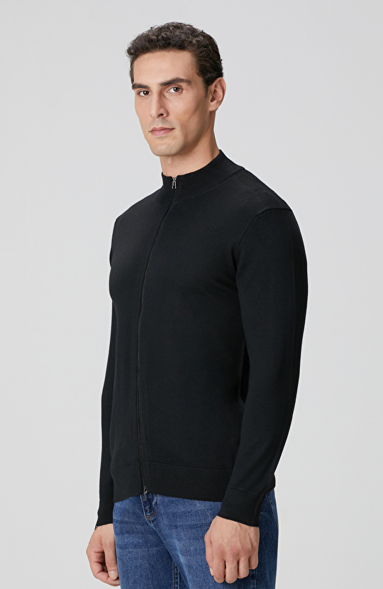 Siyah Yün Karışımlı Triko Hırka