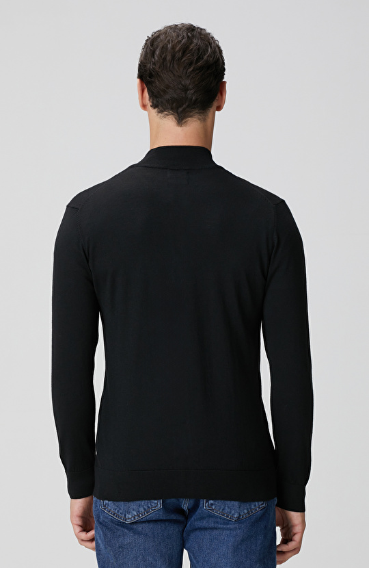 Siyah Yün Karışımlı Triko Hırka