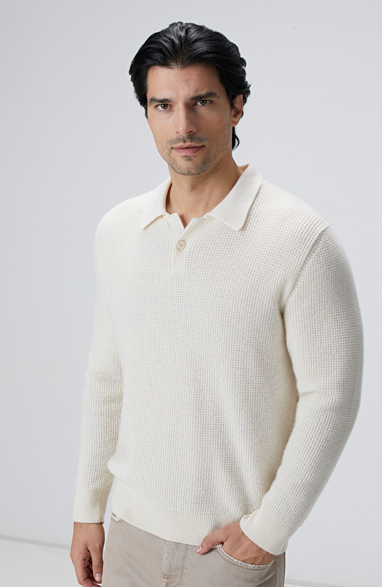 Limited Bej Kaşmir Polo Yaka Kazak