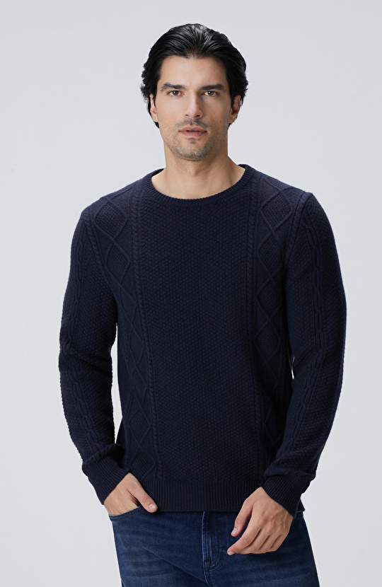 Limited Lacivert Kaşmir Jakarlı Kazak