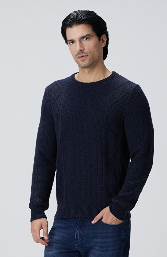 Limited Lacivert Kaşmir Jakarlı Kazak