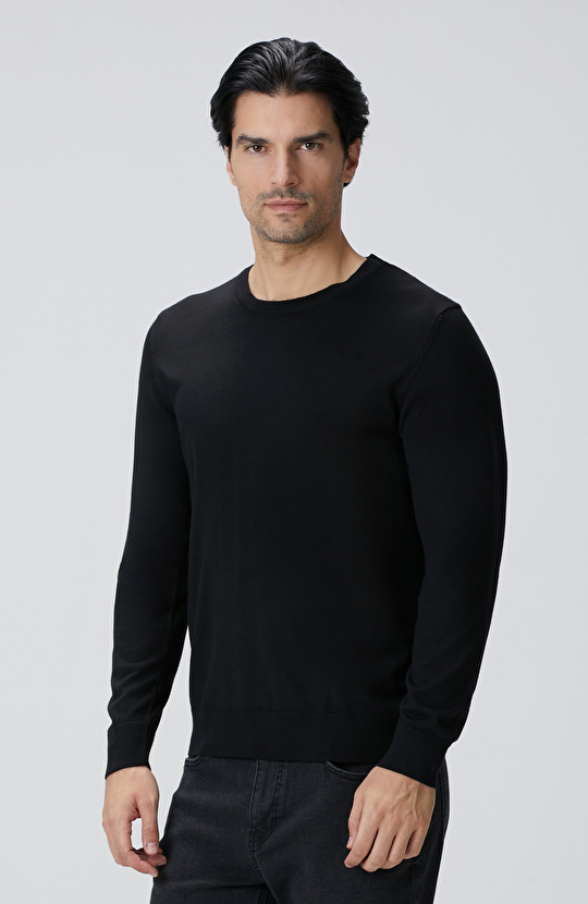 Siyah Yün Karışımlı Triko Kazak