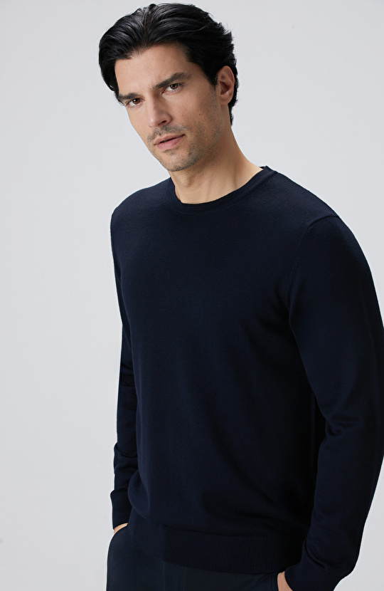 Lacivert Yün Karışımlı Triko Kazak