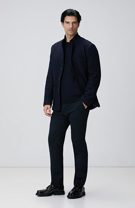 Lacivert Yün Karışımlı Triko Kazak