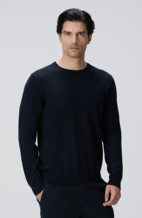 Lacivert Yün Karışımlı Triko Kazak