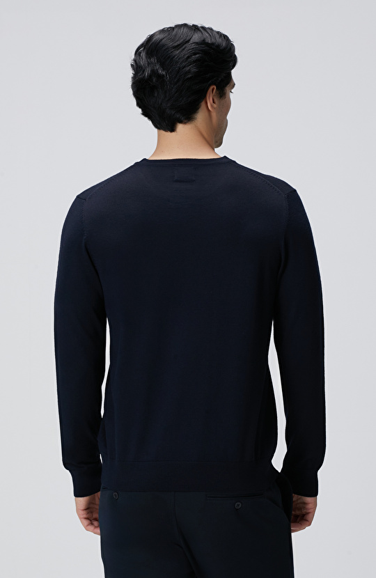 Lacivert Yün Karışımlı Triko Kazak