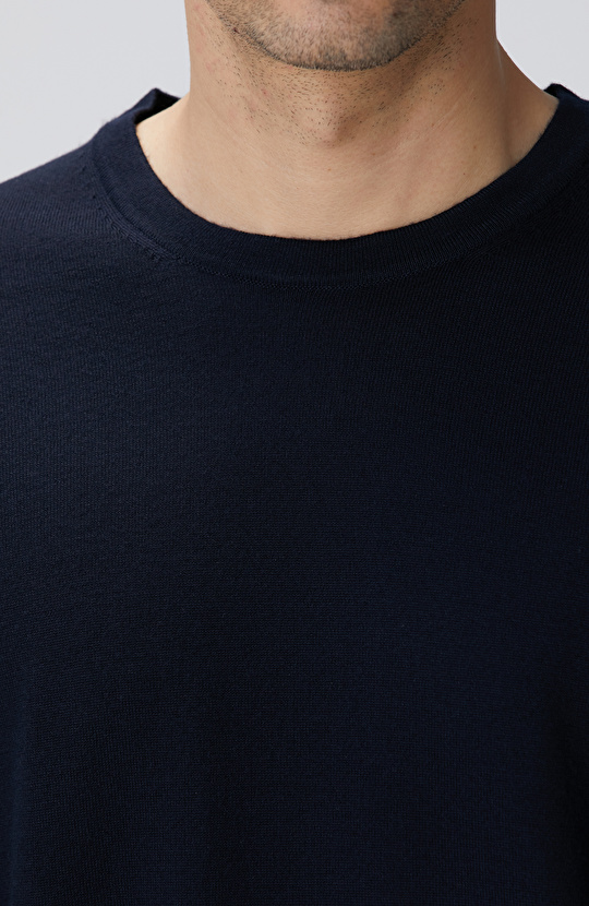 Lacivert Yün Karışımlı Triko Kazak