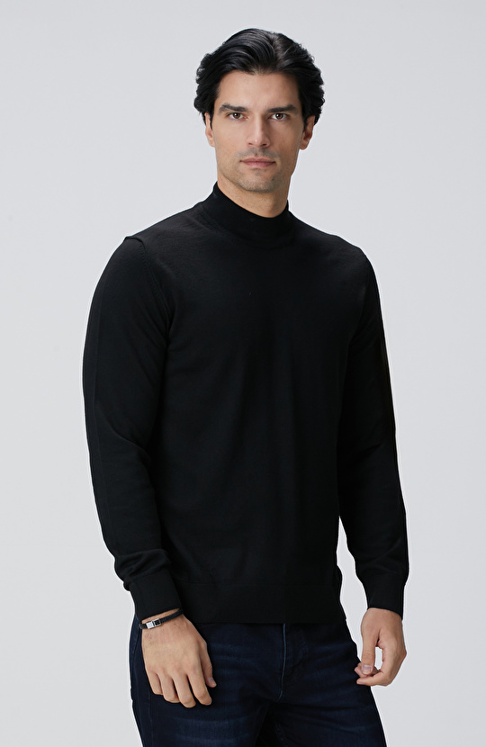 Siyah Yün Karışımlı Kazak