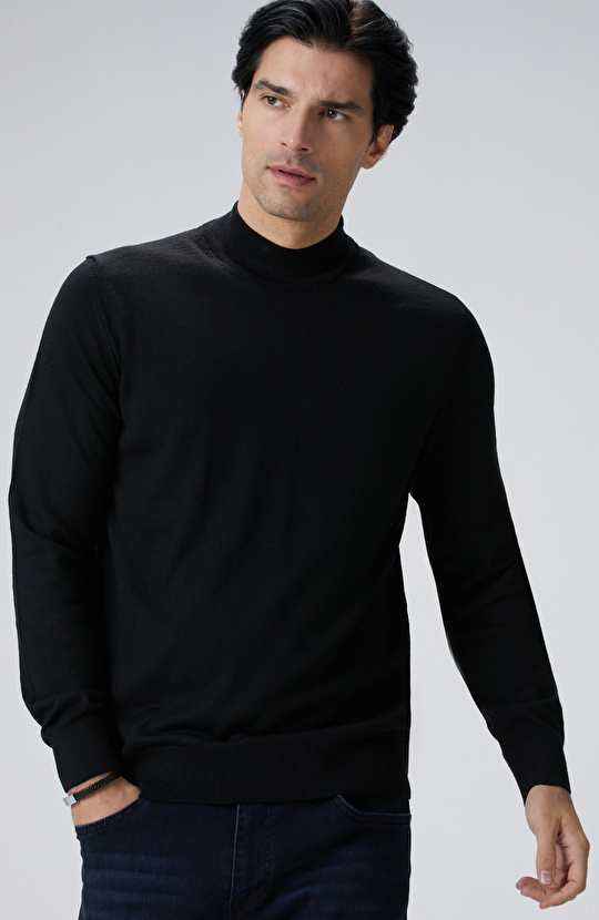 Siyah Yün Karışımlı Kazak