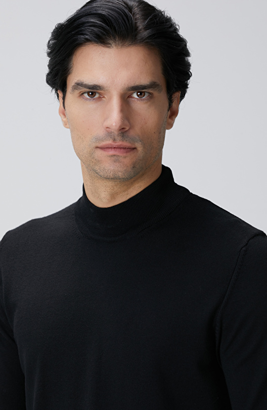 Siyah Yün Karışımlı Kazak