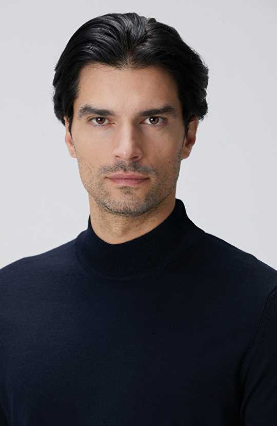 Lacivert Yün Karışımlı Kazak