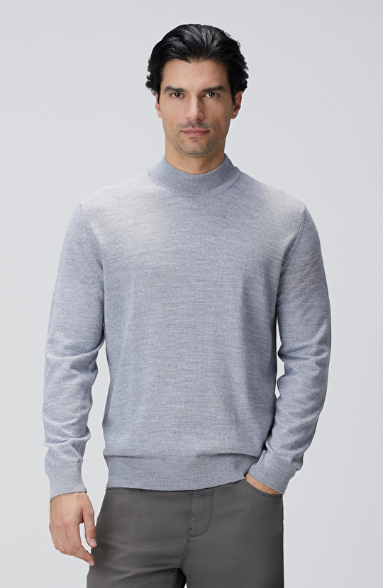 Gri Melanj Yün Karışımlı Kazak