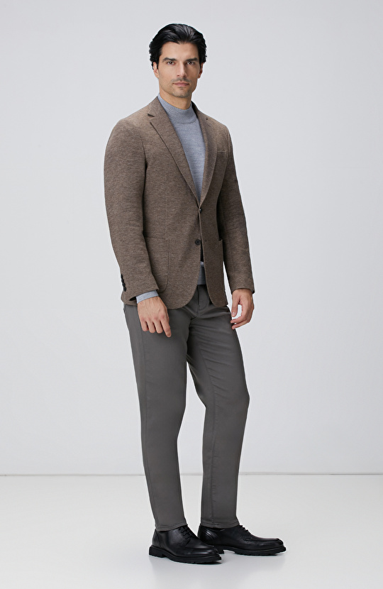 Gri Melanj Yün Karışımlı Kazak