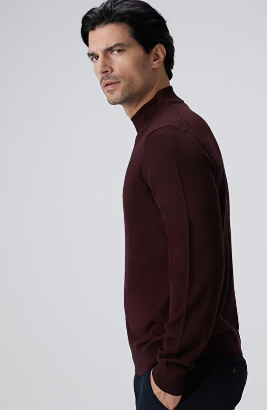 Bordo Yün Karışımlı Kazak