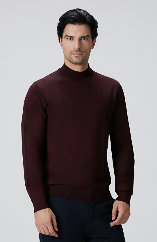 Bordo Yün Karışımlı Kazak