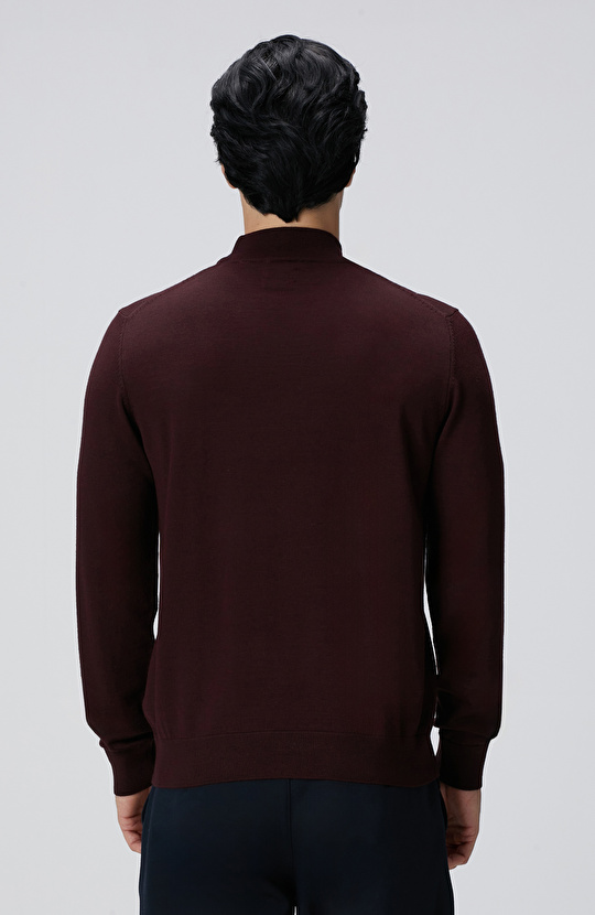 Bordo Yün Karışımlı Kazak