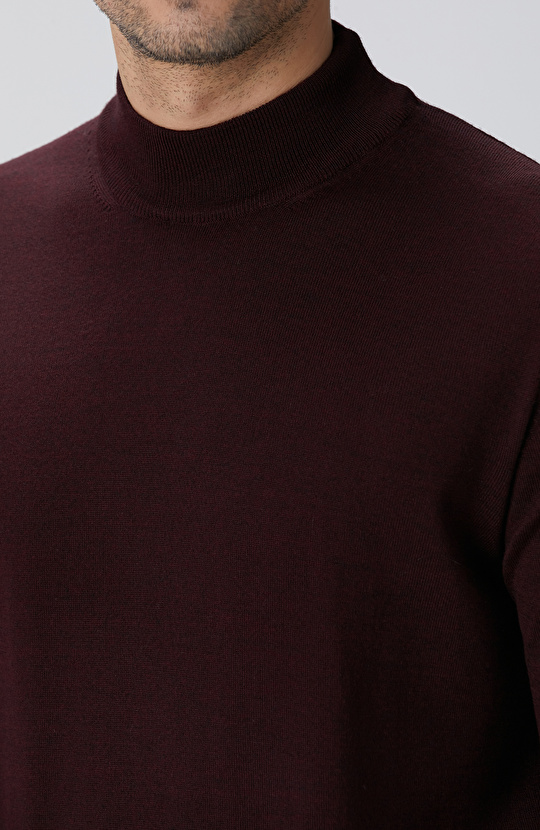 Bordo Yün Karışımlı Kazak